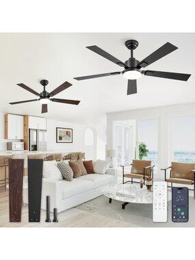 52 Inch Black Ceiling Fans with Dimmable LED Lights - 2 Pack for Home Decor